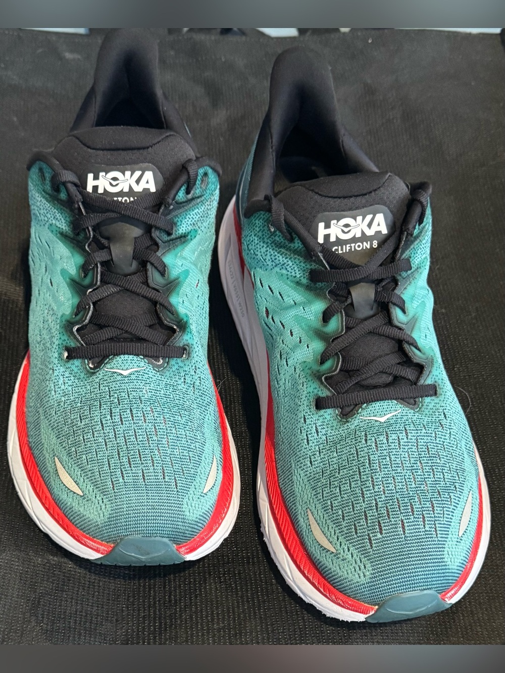 Hoka Clifton 8 Men's 10.5D Running Shoes Teal Orange EUC No Flaws Fits Women 12W